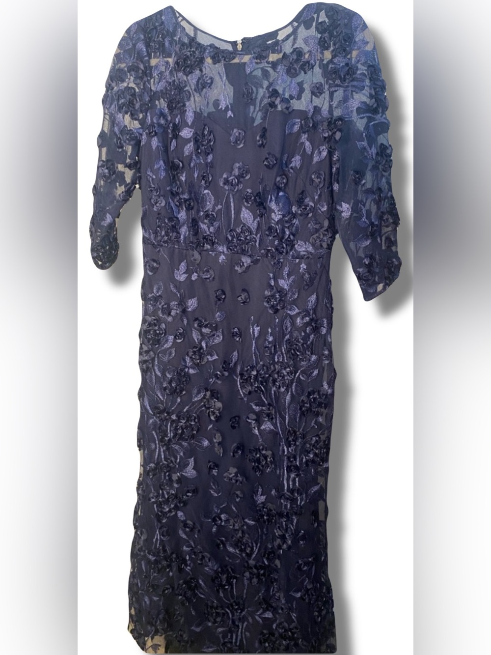Alex Evenings Navy Flutter Floral Embroidered Lace Evening Gown Dress size 6